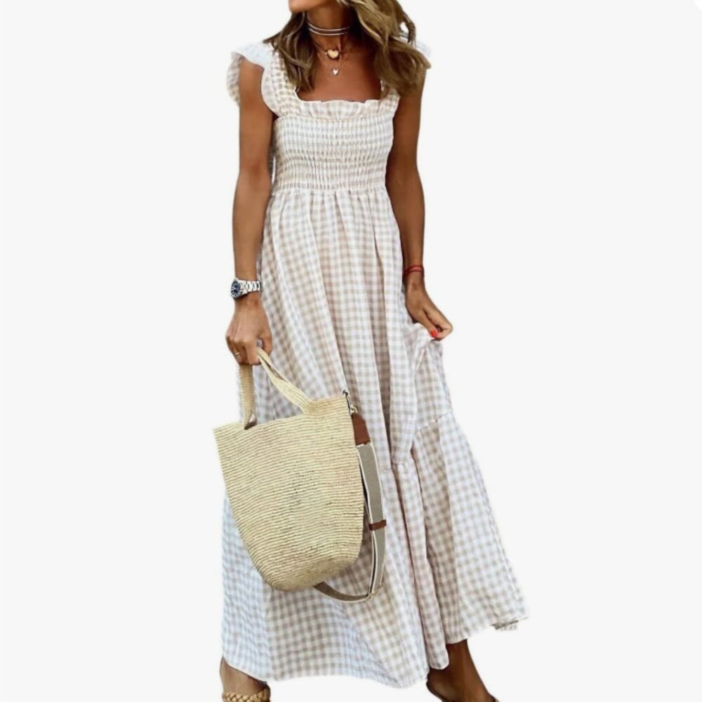 Plaid Smocked Maxi Dress